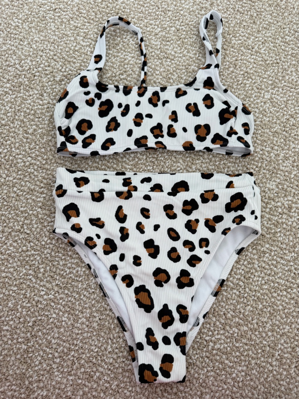 Women Leopard Print Bikini Set - White, Black & Brown